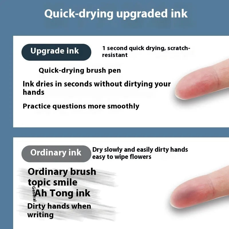 Pack of 10 quick-drying gel pen refill cartridges in black, red, blue, and ink blue with 500m writing capacity.