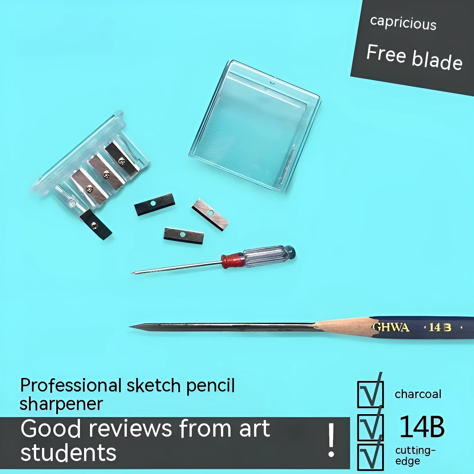 Geometric plastic pencil sharpener with four sharpening holes for sketching pencils