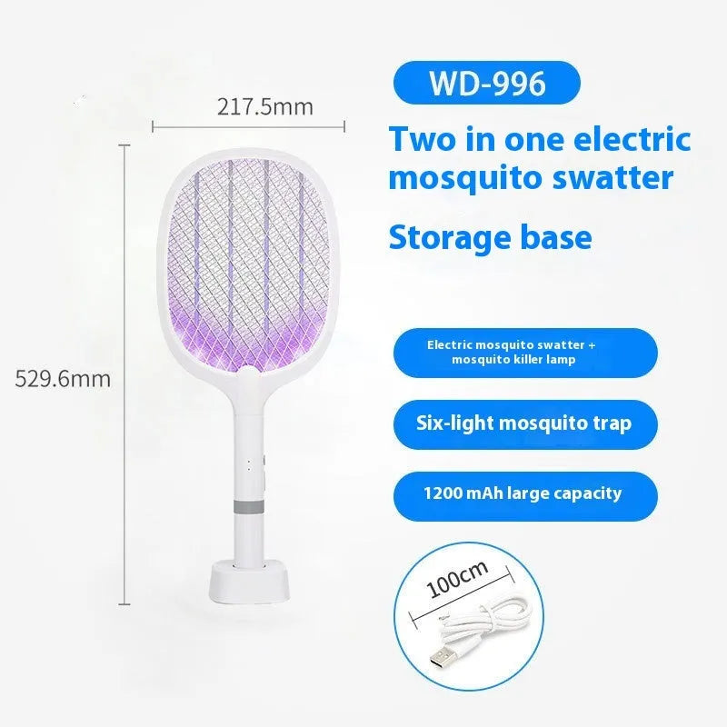 Rechargeable electric mosquito swatter with ABS plastic shell in hand.