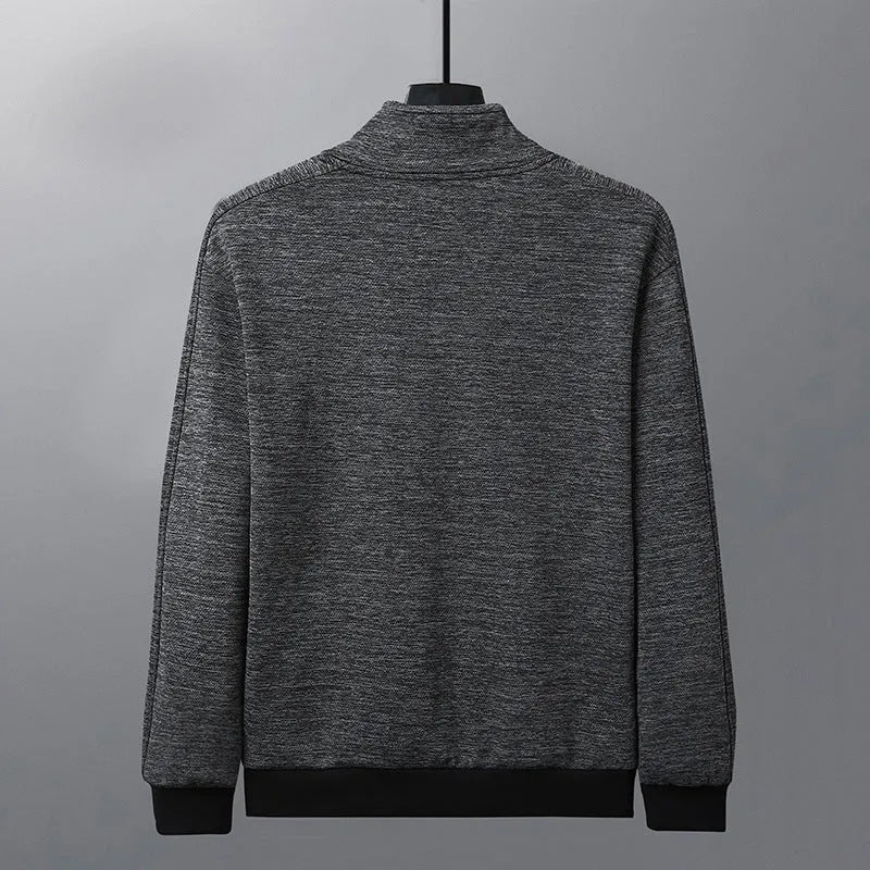 Men's casual jacket with stand-up collar in blended fabric with zipper front closure