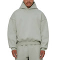 Men's grey fleece-lined cotton hoodie with wool lining, pullover style with threaded long sleeves