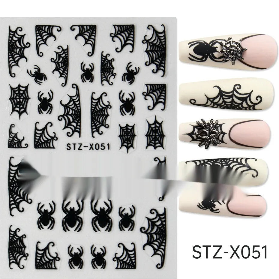 Cartoon nail art stickers with black and silver strip love pattern design