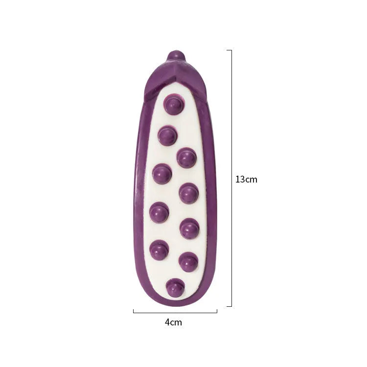 Green and purple simulation bone dog chew toys shown in large and small sizes