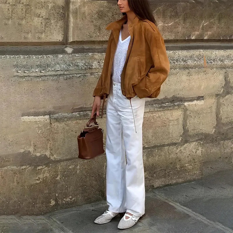 Retro solid colour loose fit polyester jacket shown in picture colour shade.