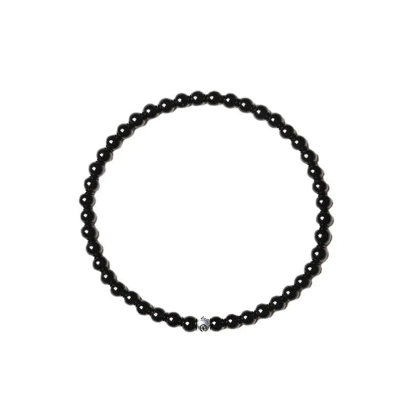 Mixed agate bracelet with obsidian, blue san and black agate 4mm beads in geometric design