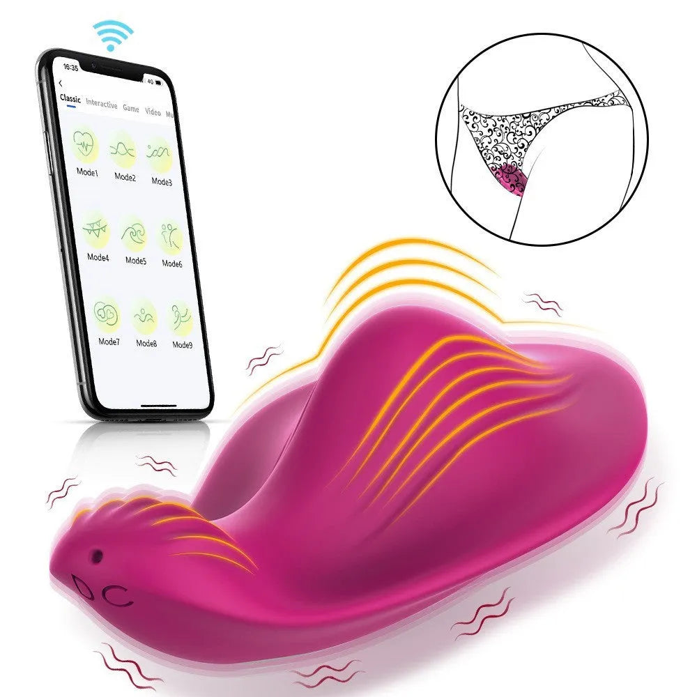Rose red APP remote control wearable female massager with silicone construction and USB charging port