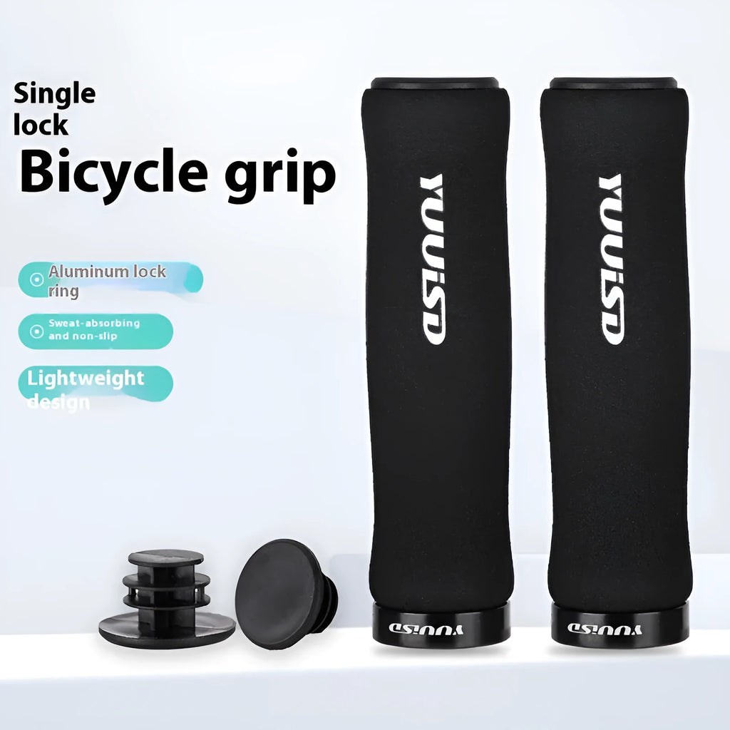 Sponge mountain bike handle covers in black, purple and biange colours showing ultra-light 41g construction