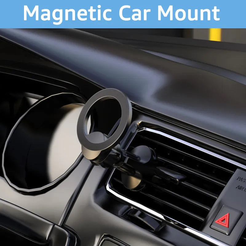 Black magnetic suction car phone holder with O-ring for air vent mounting