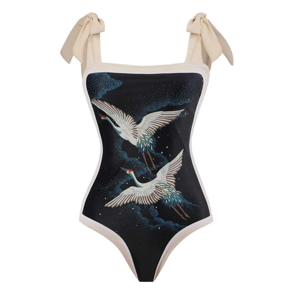 Women's one-piece swimsuit with chiffon skirt in floral pattern design