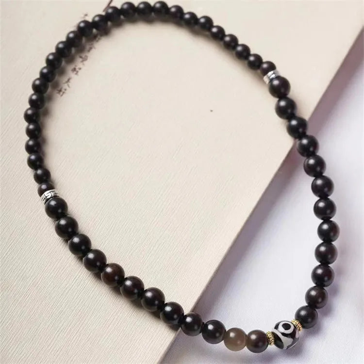 Ebony Tibet beads bracelet with 8mm wooden beads in two-circle retro design