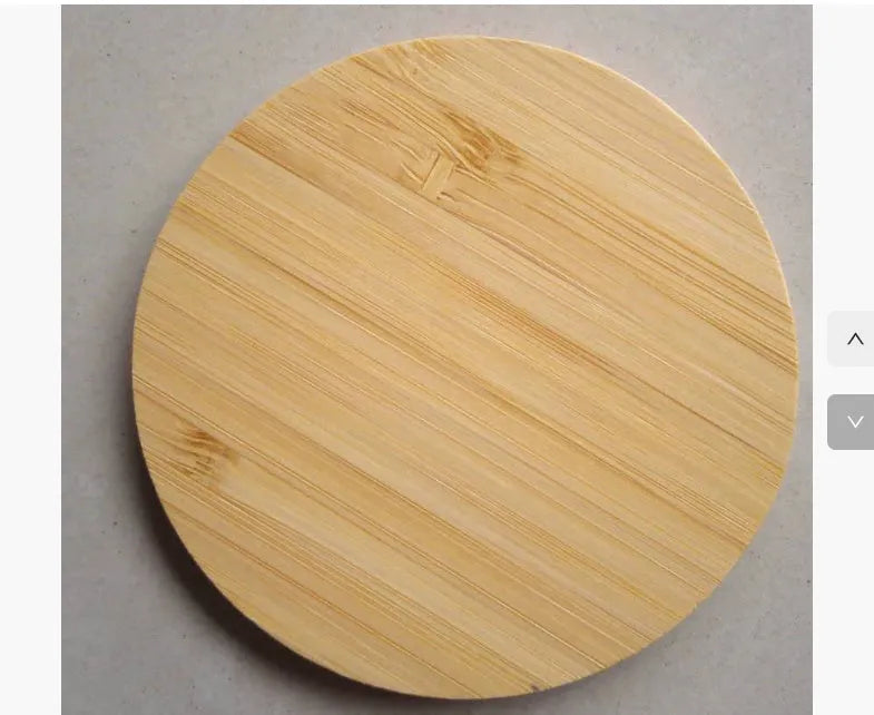 Square wooden bamboo 5W QI wireless charging pad on a desk