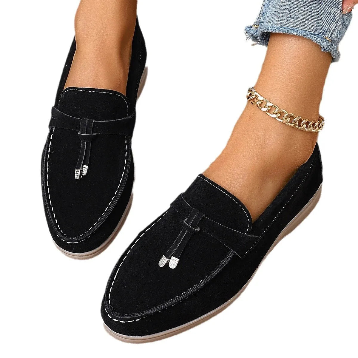 Casual canvas slip-on loafers in brown with a platform rubber sole and round toe