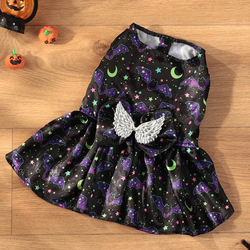 Angel wings Halloween pet costume for dogs in bright pumpkin or bat colours
