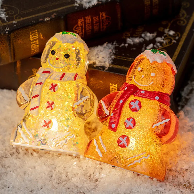 Glowing gingerbread man and snowman Christmas ornament with a choice of coloured scarves.
