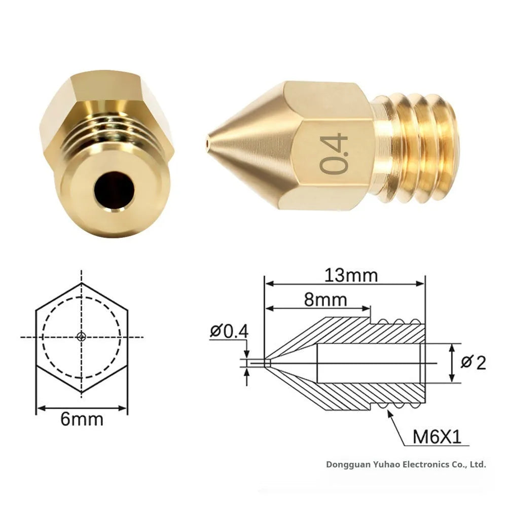 Brass MK8 nozzle and stainless steel cleaning pin kit for Ender 3 and CR-10 3D printers.