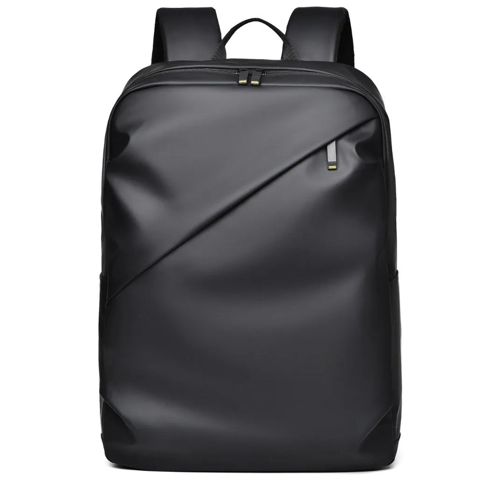 Waterproof PU leather laptop backpack in black, blue, and grey colour options