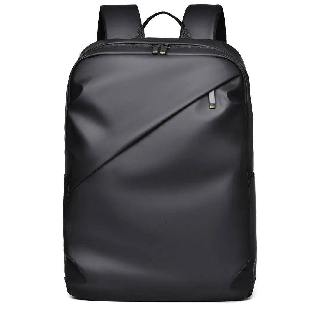 Waterproof PU leather laptop backpack in black, blue, and grey colour options