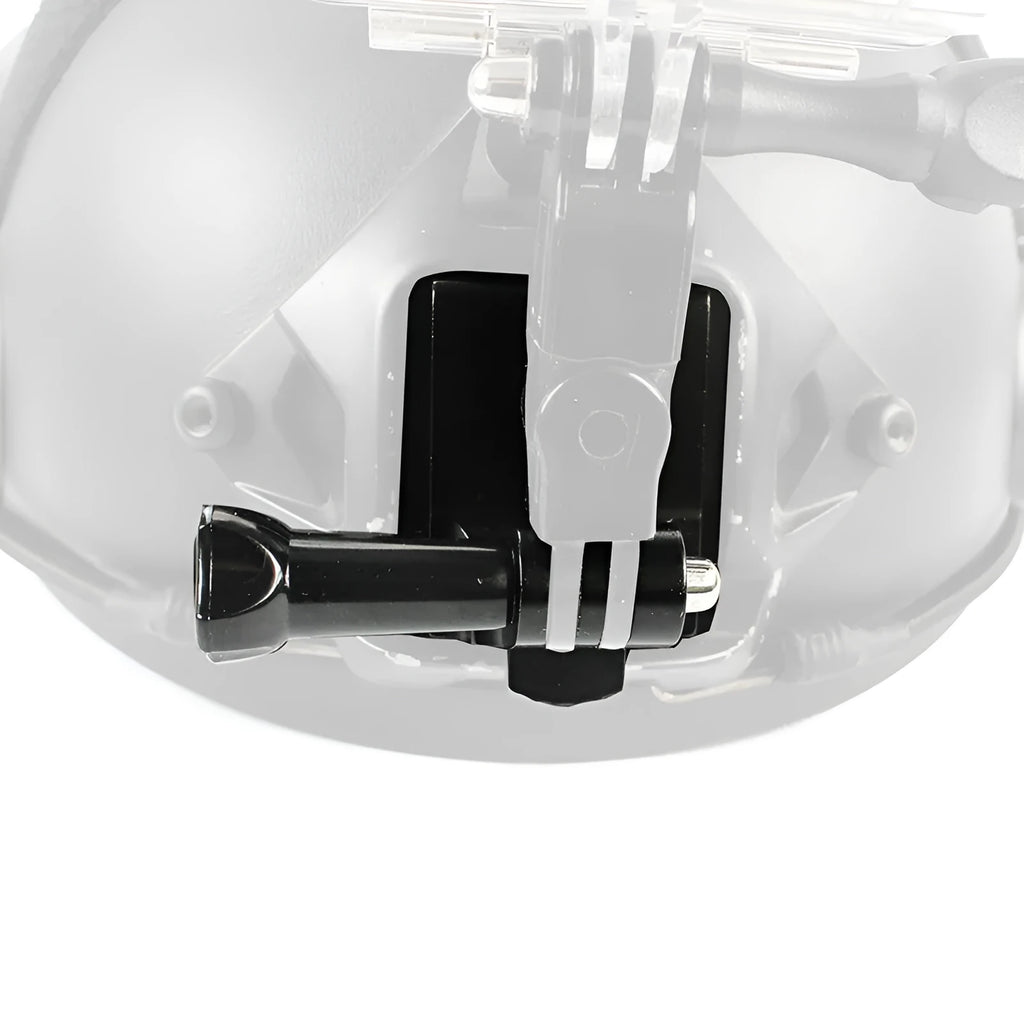 Black GoPro helmet holder with extension rod and quick release bracket for Hero 3 and 4 cameras