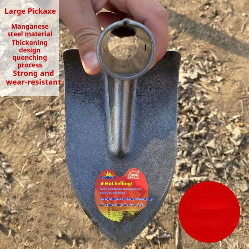 Flat agricultural pointed hoe with a steel horse tip, made from manganese and stainless steel.