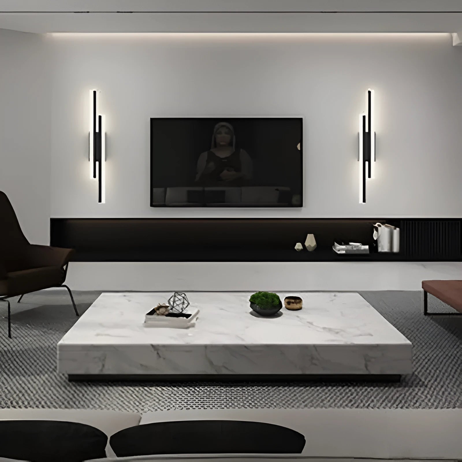 Modern minimalist LED wall light with acrylic shade in black or gold finish showing 50cm and 65cm size options