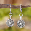 Bohemian retro round print earrings with distressed ethnic design and geometric shape in electroplated zinc alloy