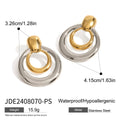 Golden round double-layer hollow stud earrings with geometric design on titanium steel