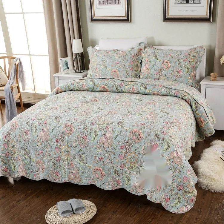 Pure cotton geometric pattern bedspread three-piece set showing double-sided design for 1.8 metre bed