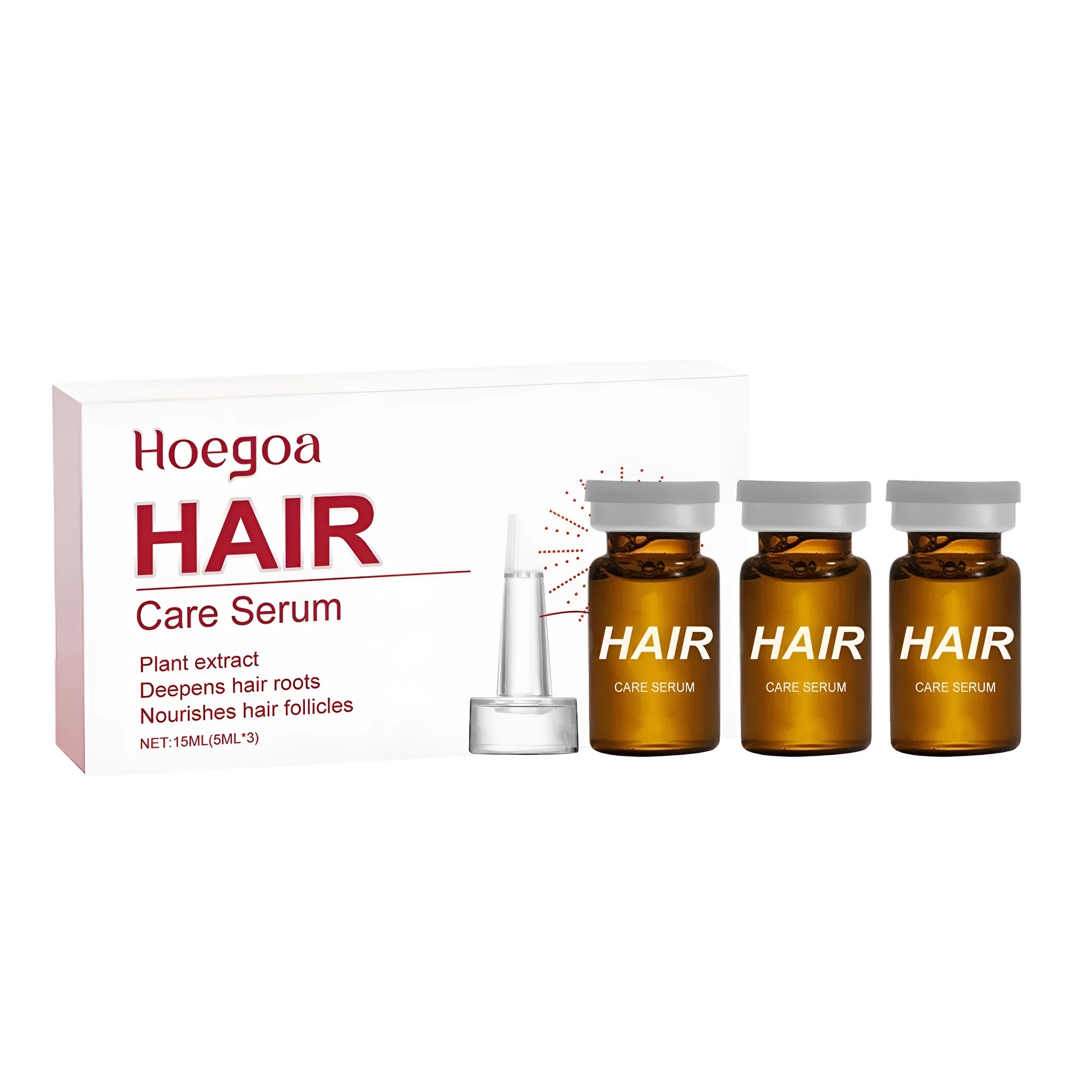 Three small bottles of Nourishing Hair Root Liquid with plant oil ingredients for scalp treatment.