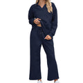 Women's black knitted jacquard sweater and elastic waist cropped pants suit, geometric pattern, urban style.