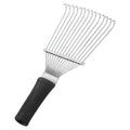 Black stainless steel pet grooming rake comb with metal teeth for horse, dog, and cattle grooming.