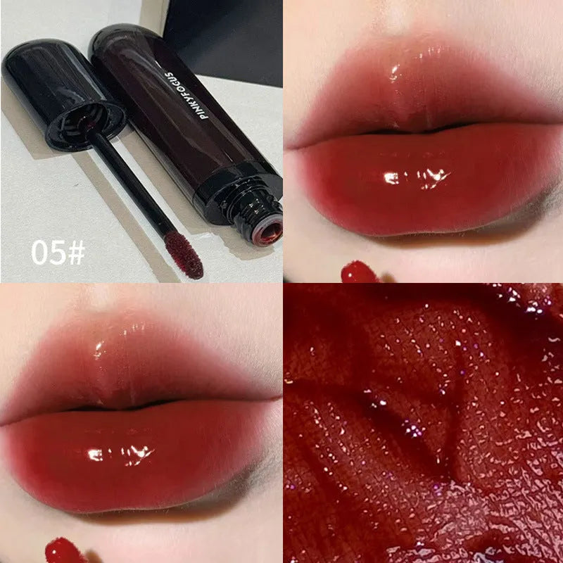 Black Shiny Makeup Mirror Lip Lacquer in six colour options with glossy finish