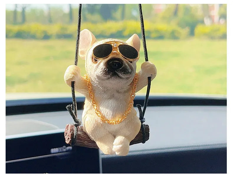 Resin bulldog car hanging ornament for rearview mirror in multiple colour options