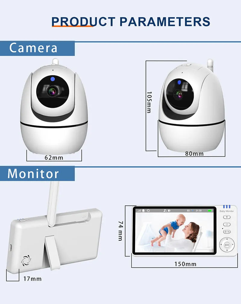 White HD wireless baby monitor with 5-inch screen showing baby nursery monitoring display
