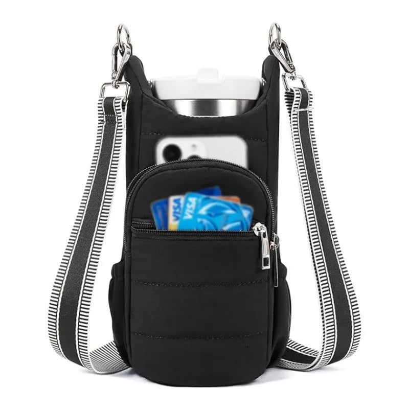 Cloth bicycle water bottle bag in black pink beige colours with modern simple design