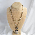 Tribal style adjustable necklace with stone and glass pendants in 2-layer design