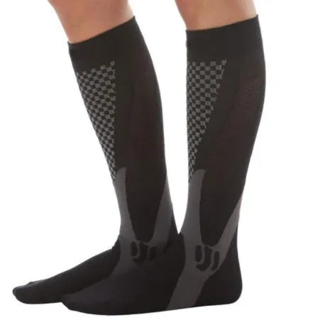 Graduated compression socks for men and women in black, blue, orange, pink, and white colour options