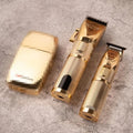 Gold coloured cordless hair clipper with dual charging system and 25W motor power