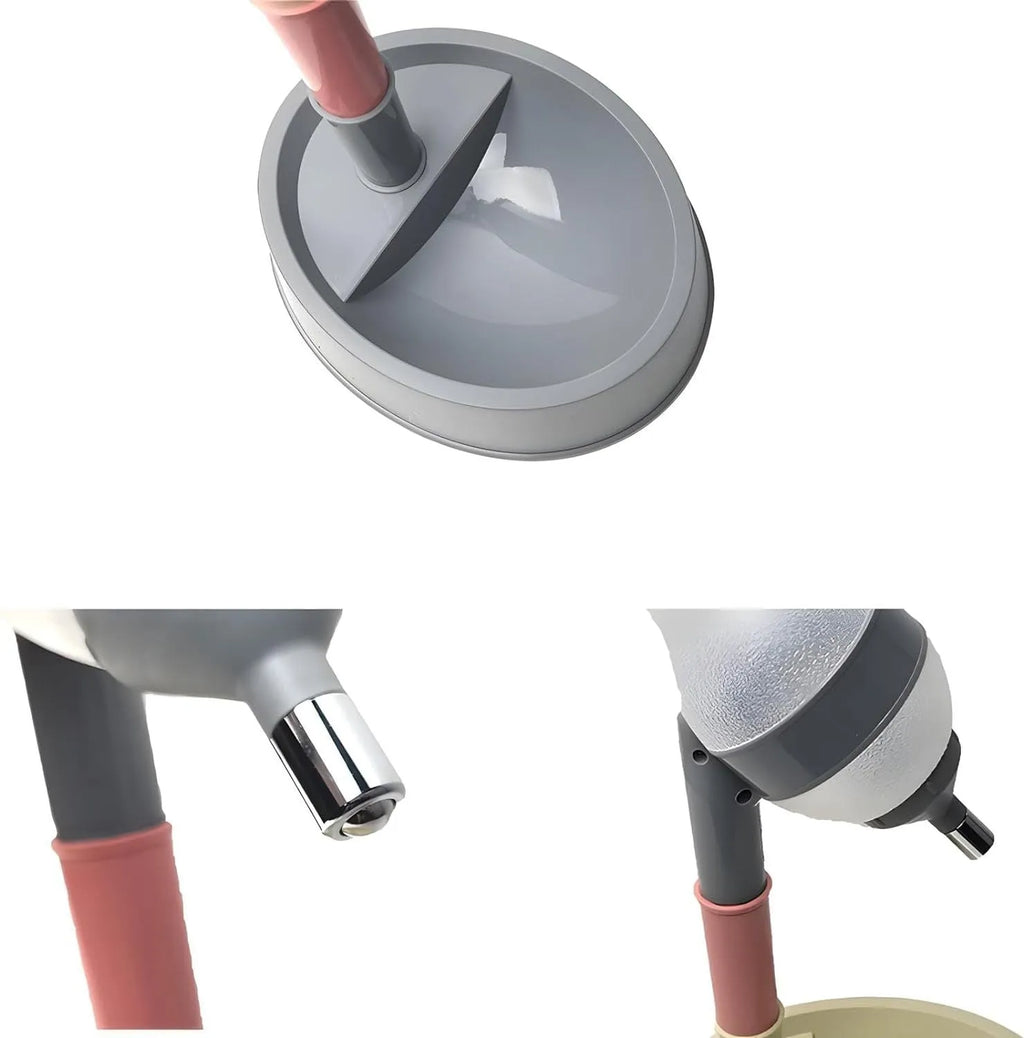 Grey adjustable height pet water dispenser with detachable pole and separate bowl on a wooden floor.