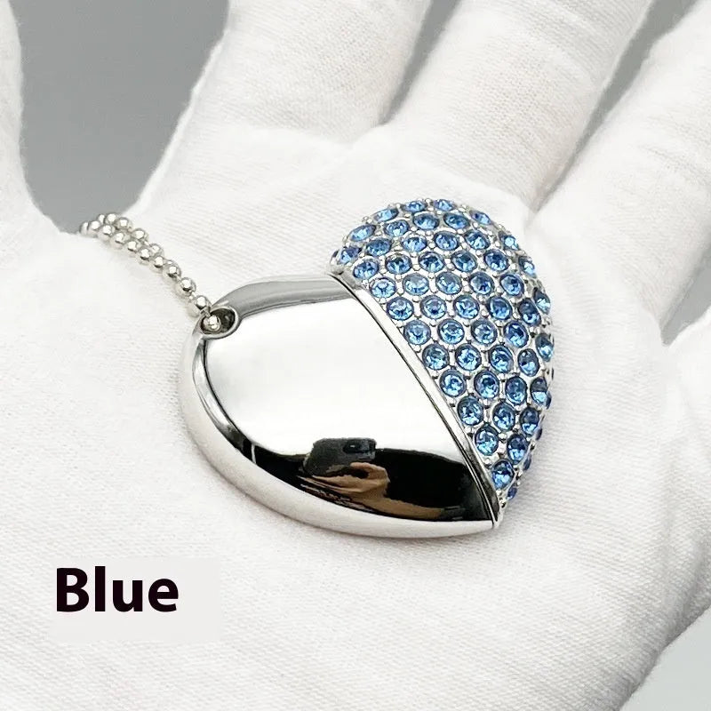 Creative brick-inlaid heart-shaped USB flash drive in multiple colours on a white background