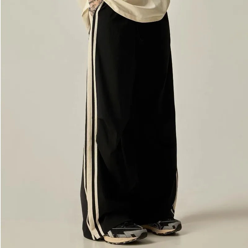 Men's black wide leg climbing trousers with high waist straight leg design