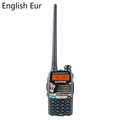 Baofeng UV-5RA handheld dual-band walkie-talkie radio with display screen and antenna.