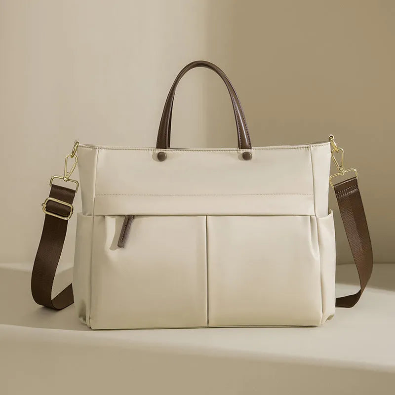 Women's fashion briefcase in Oxford cloth with laptop compartment and contrast stitching
