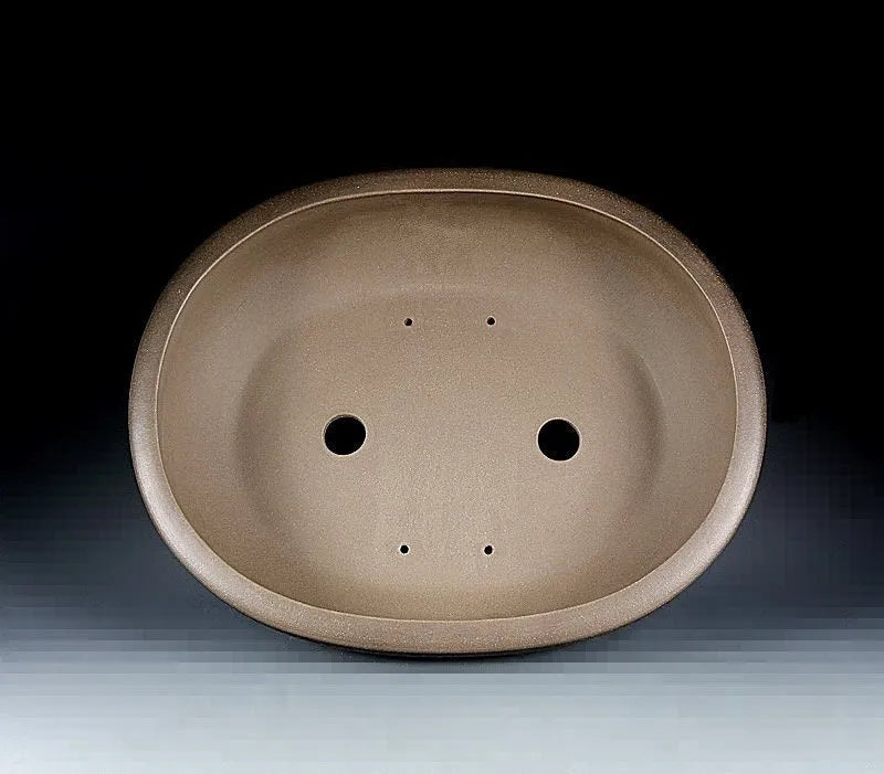 Handmade oval purple sand flowerpot in black mud green, measuring 50x39.5x16cm.