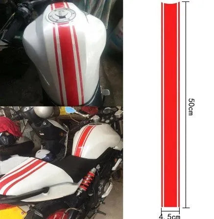 Roll of black reflective pinstripe motorcycle sticker for gas tank lid customisation.
