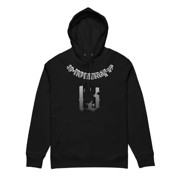 Loose fit fleece-lined hooded pullover sweater for teenagers on a hanger.