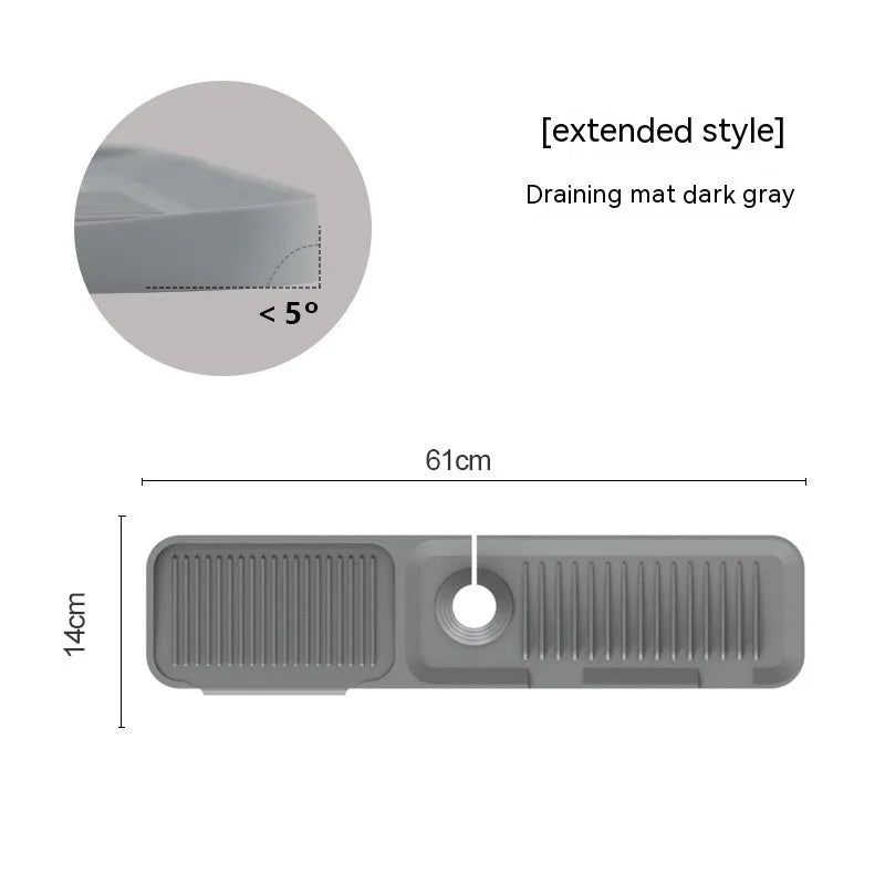 Silicone faucet splash guard with sloped design showing two drain channels in various colour options
