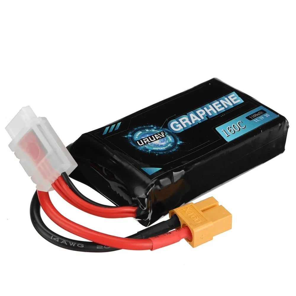 7.4V 1200mAh lithium battery for RC model cars and ships measuring 15x36x70mm