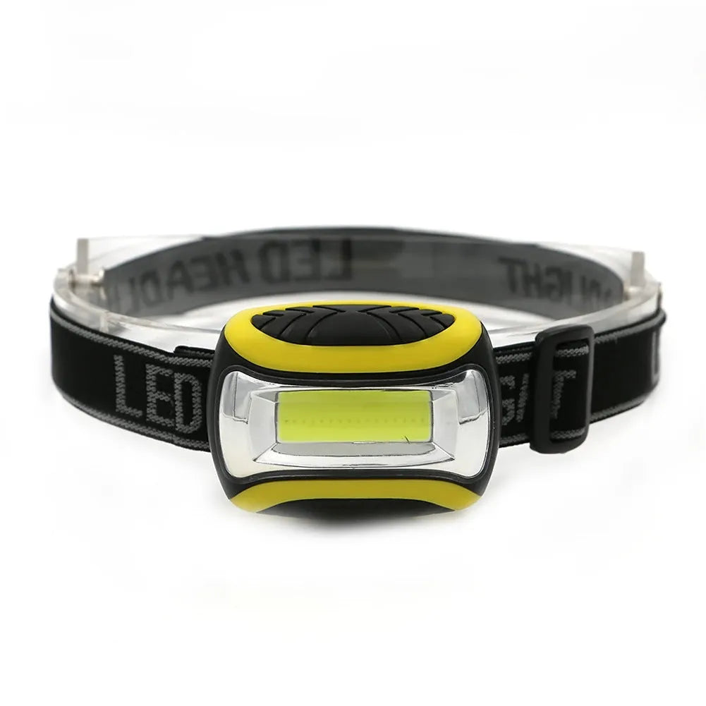 Yellow three-speed COB headlamp for outdoor night riding and hands-free work.