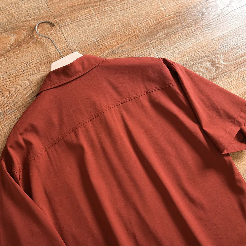Men's lightweight loose fit short sleeve shirt in solid colour with cardigan style