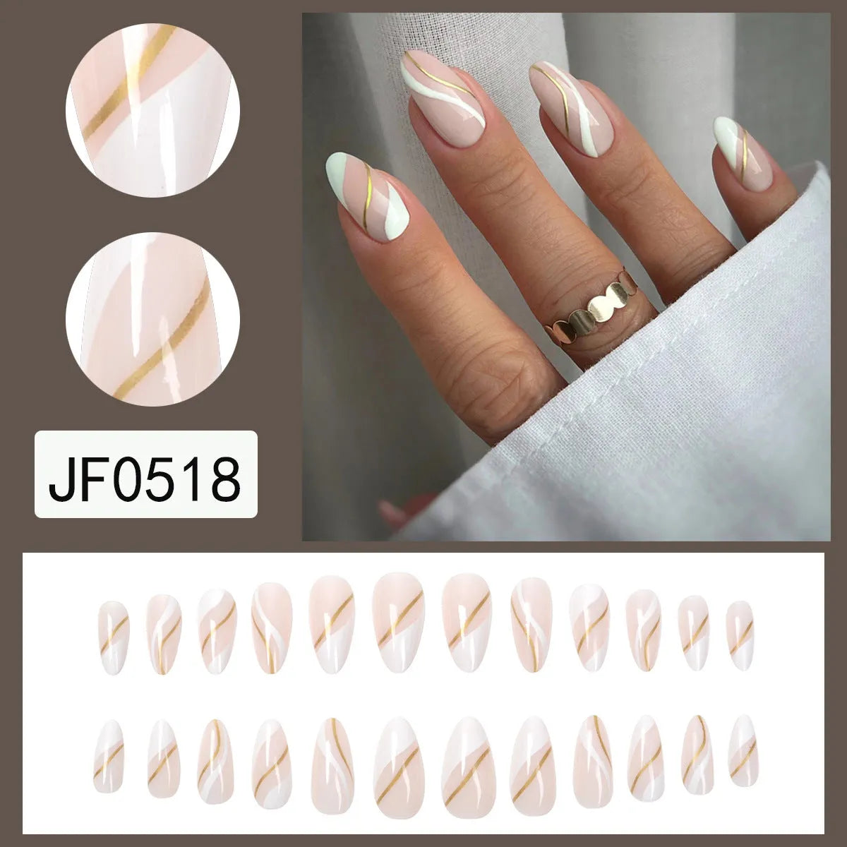 Golden Lines plaid pattern wearable nail stickers with plastic armour backing